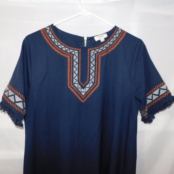 Umgee Womens L Blue Embroidered Boho Dress - Picture 2 of 10